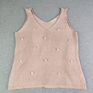 Blu Pepper Tank Top Womens Medium Pink Pom Pom Knit Stretch Sleeveless V-Neck